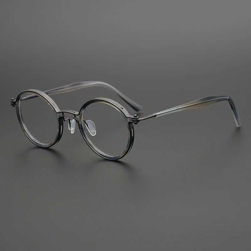 Black Mask Unisex Full Rim Round Titanium Acetate Eyeglasses 24947