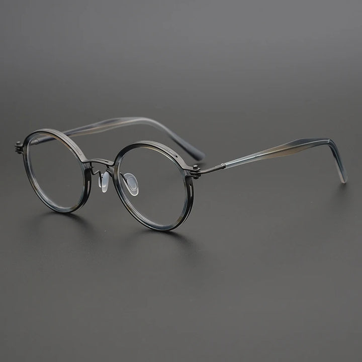 Black Mask Unisex Full Rim Round Titanium Acetate Eyeglasses 24947