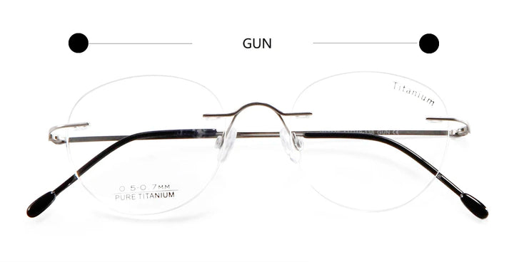 Esnbie Unisex Rimless Oval Round Titanium Eyeglasses 11461 Rimless Esnbie GUN  