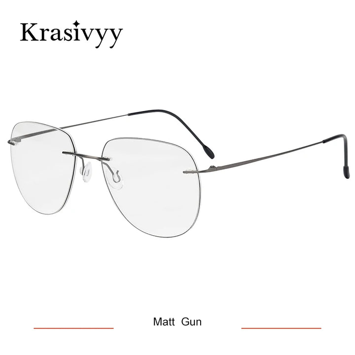 Krasivyy Unisex Rimless Oval Titanium Eyeglasses Kr05 Rimless Krasivyy Matt Gun  