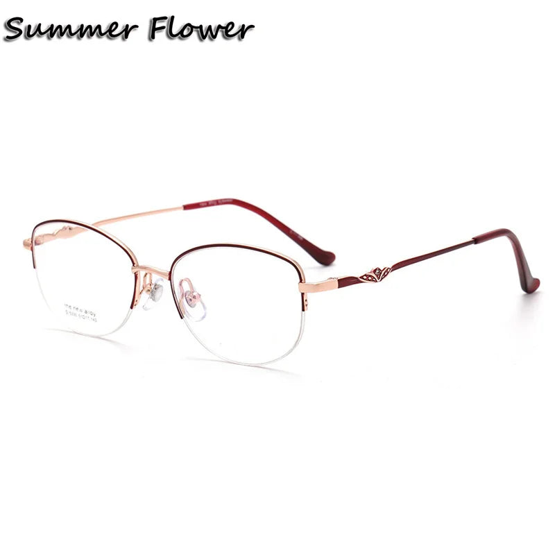 Summer Flower Women's Semi Rim Oval Square Alloy Eyeglasses 85330 Semi Rim Summer Flower Red-Rose Gold