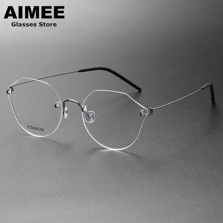 Aimee Women's Rimless Small Flat Top Cat Eye Titanium Eyeglasses 2375 Rimless Aimee Gun-Grey  