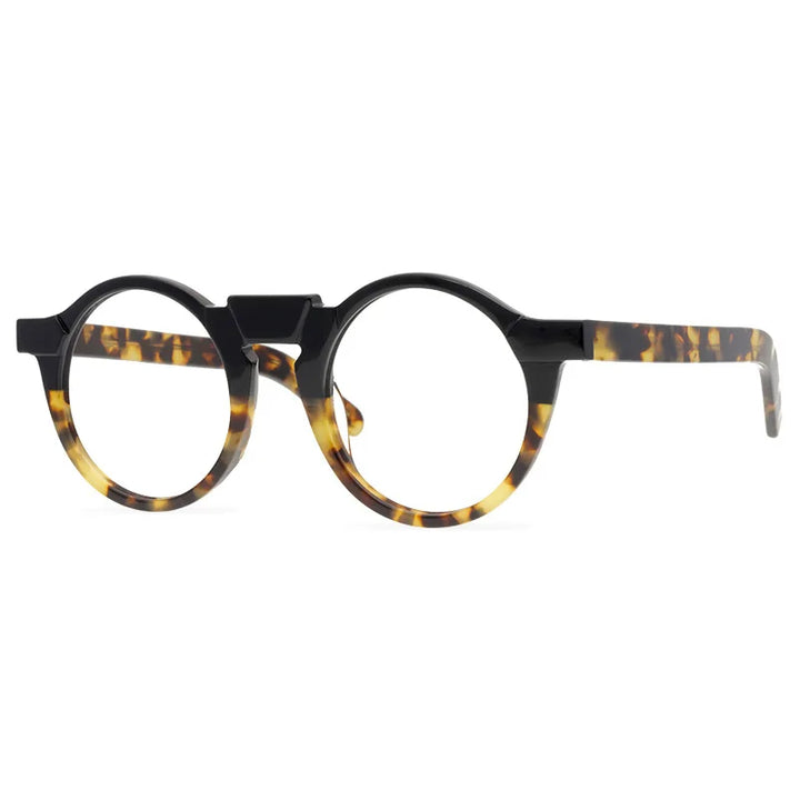 Black Mask Unisex Full Rim Acetate Round Eyeglasses 1465 Full Rim Black Mask Black Tortoise  