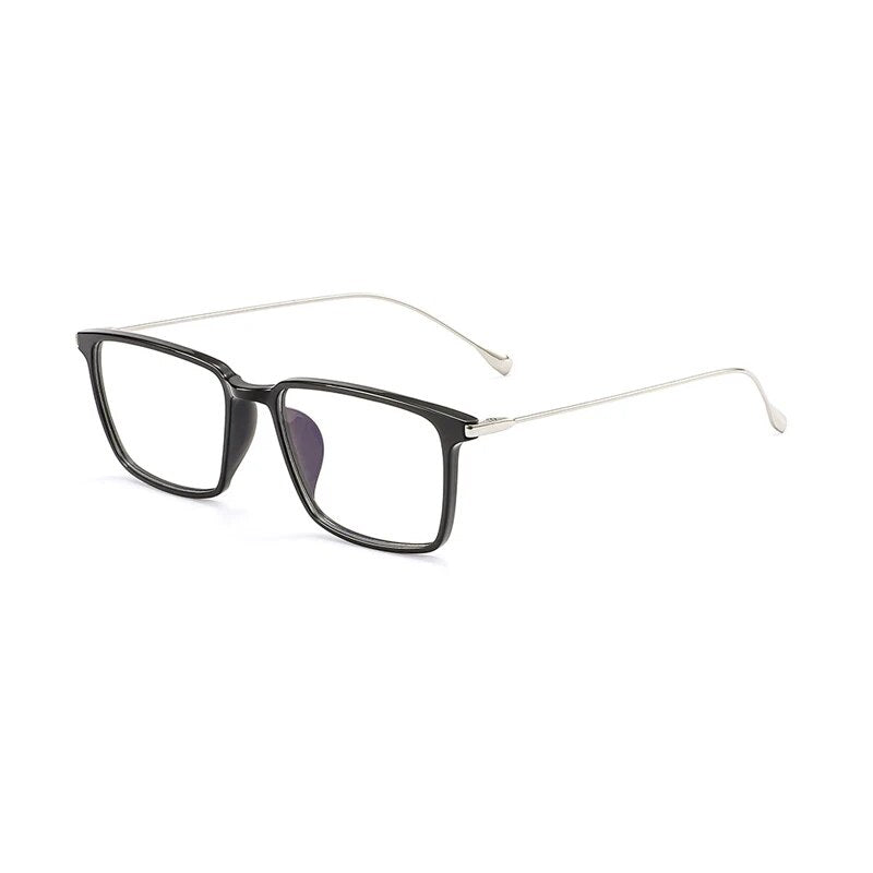 KatKani Unisex Full Rim Large Square Tr 90 Titanium Eyeglasses 1016 Full Rim KatKani Eyeglasses Black Silver  