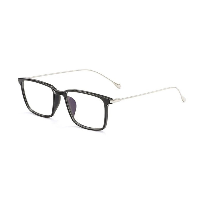 KatKani Unisex Full Rim Large Square Tr 90 Titanium Eyeglasses 1016 Full Rim KatKani Eyeglasses Black Silver  