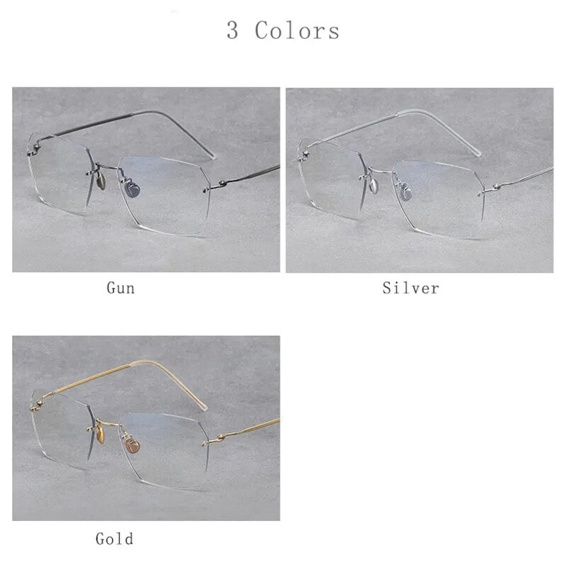 Hdcrafter Unisex Rimless Square Titanium Eyeglasses 25115 Rimless Hdcrafter Eyeglasses   