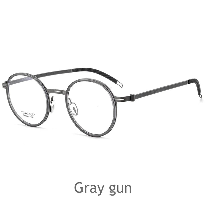 KatKani Women's Full Rim Round Titanium Acetate Eyeglasses 98383 Full Rim KatKani Eyeglasses Gray gun  