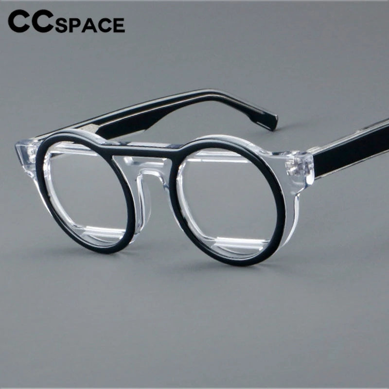 CCspace Unisex Full Rim Round Acetate Double Bridge Eyeglasses 301737 Full Rim CCspace   