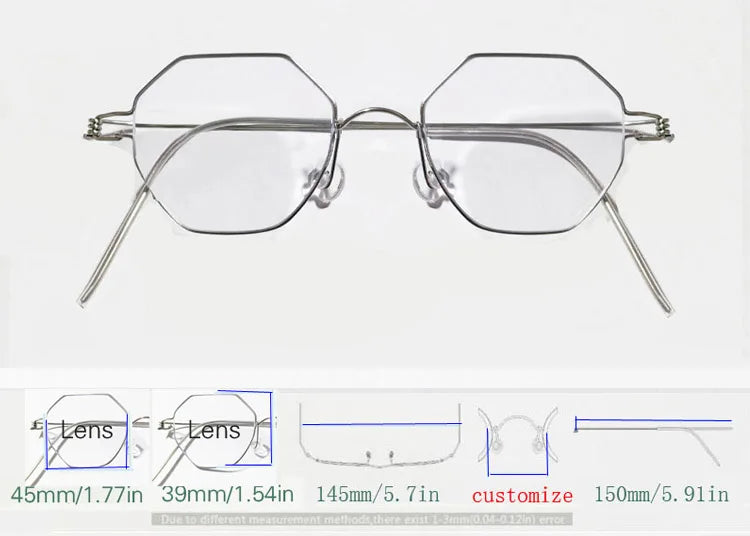 Yujo Unisex Full Rim Polygonal Custom Steel Eyeglasses 14133