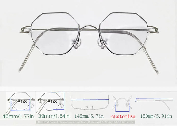 Yujo Unisex Full Rim Polygonal Custom Steel Eyeglasses 14133