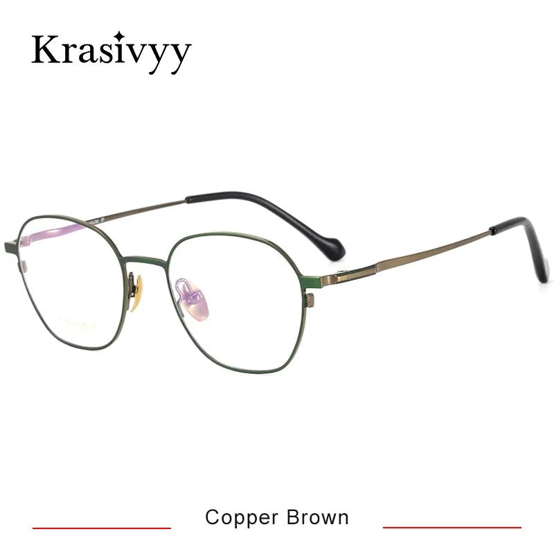 Krasivyy Women's Full Rim Polygon Titanium Eyeglasses Hm5004 Full Rim Krasivyy Copper Brown CN 
