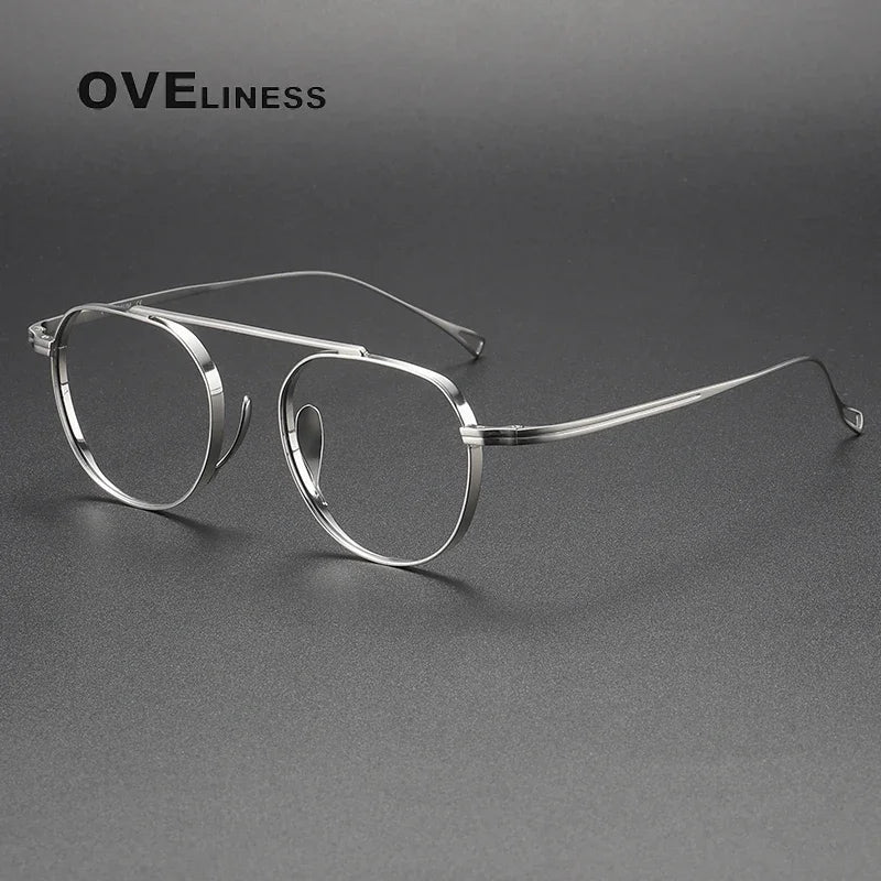 Oveliness Unisex Full Rim Brow Line Round Titanium Eyeglasses O9503 Full Rim Oveliness silver  