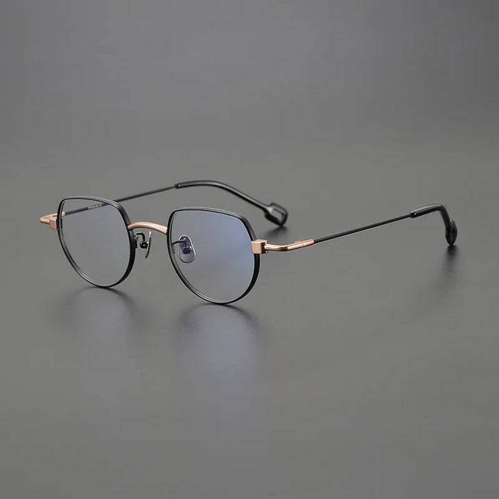 Hewei Unisex Full Rim Flat Top Round Titanium Eyeglasses 15225 Full Rim Hewei   