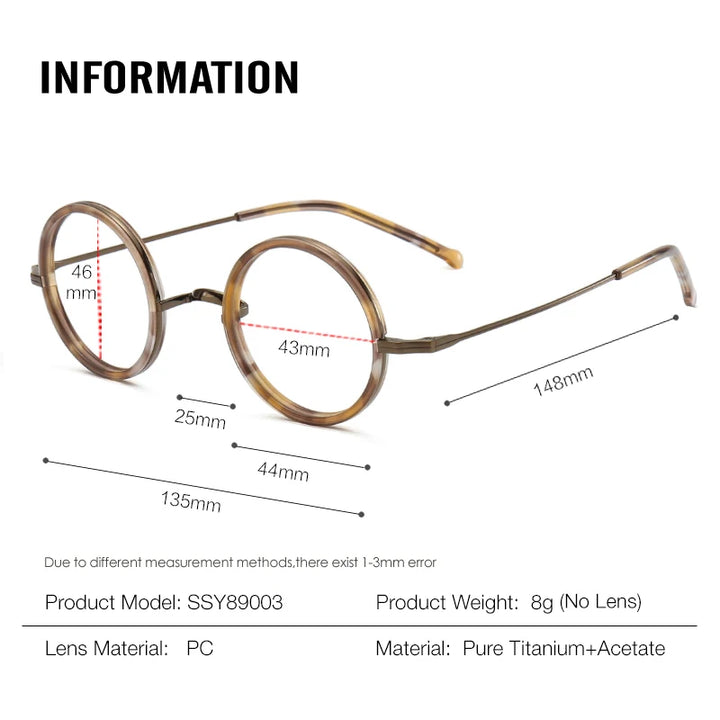 Muzz Women's Full Rim Round Oval Titanium Acetate Eyeglasses 89003