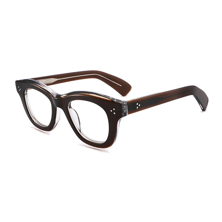 Gatenac Unisex Full Rim Square Cat Eye Thick Acetate Eyeglasses Gx1563 Full Rim Gatenac Brown