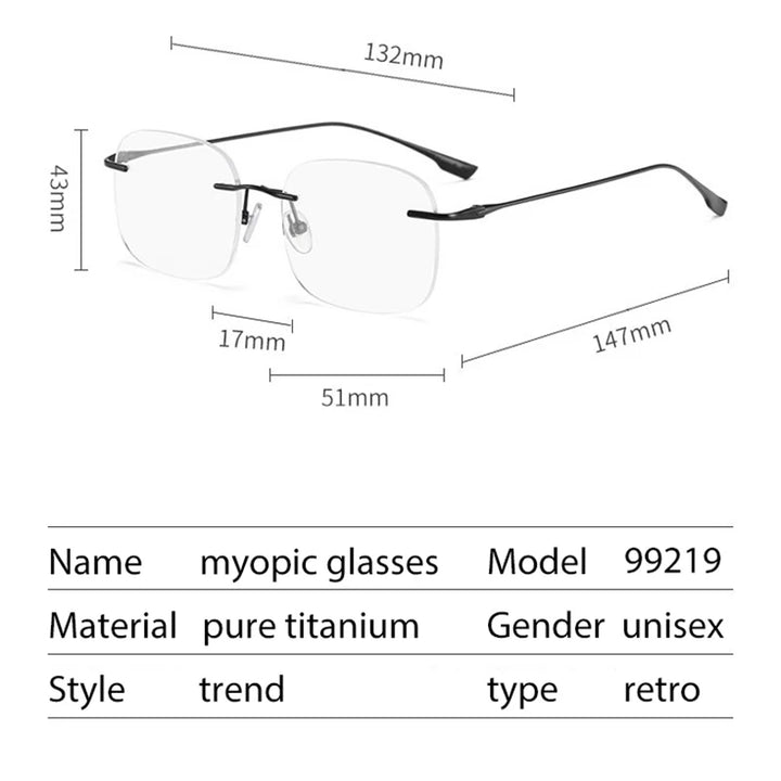 Handoer Men's Rimless Square Titanium Eyeglasses 99219 Rimless Handoer   