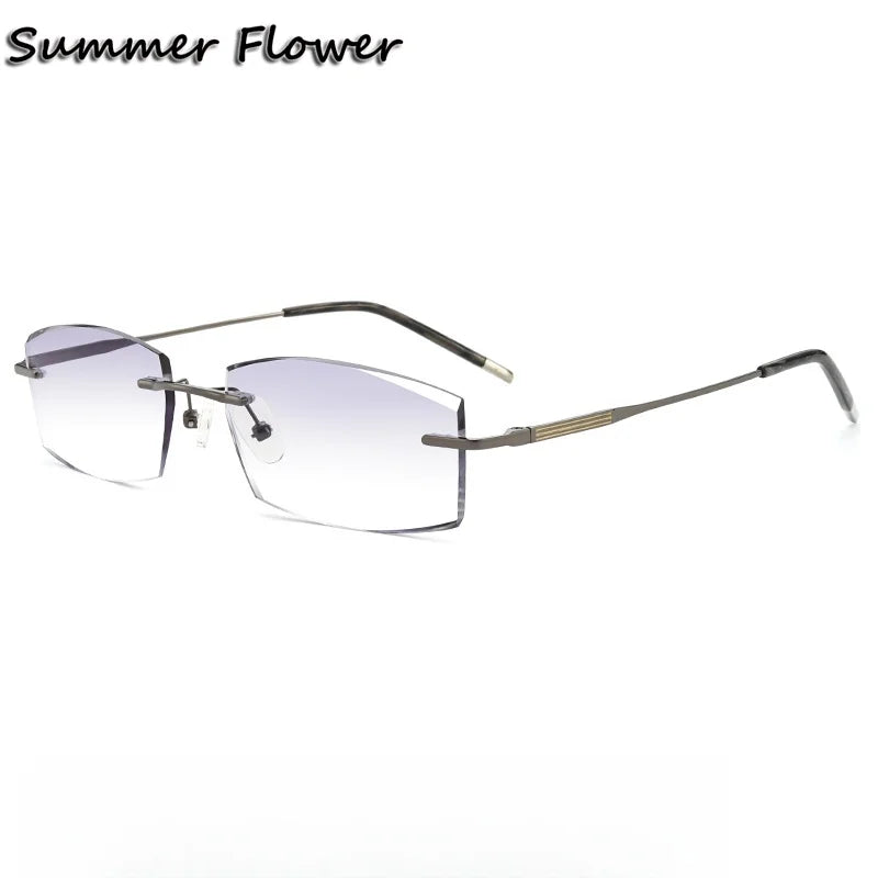 Summer Flower Men's Rimless Square Titanium Eyeglasses 369012