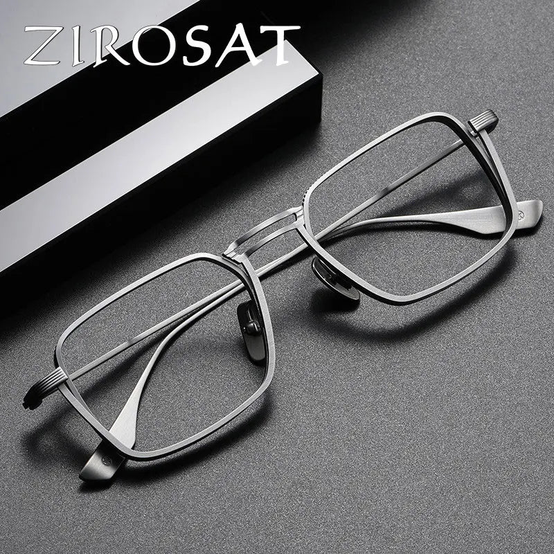 Zirosat Men's Full Rim Square Double Bridge Titanium Eyeglasses 958125