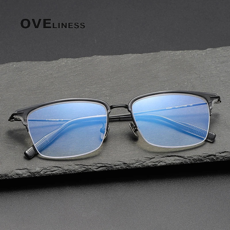 Oveliness Unisex Semi Rim Square Acetate Titanium Eyeglasses 80990 Semi Rim Oveliness   