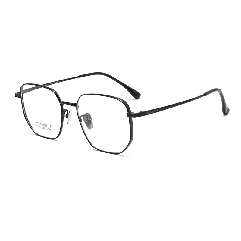 Yimaruili Unisex Full Rim Polygonal Titanium Alloy Eyeglasses n80006 Full Rim Yimaruili Eyeglasses Black  