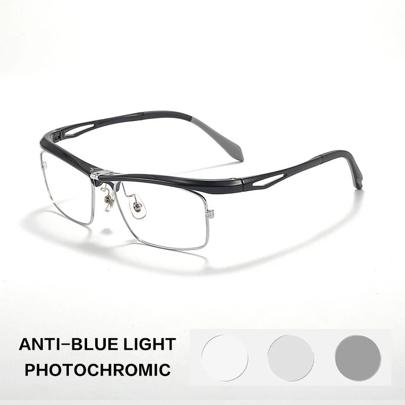 Gatenac Unisex Full Rim Flip Up Square Photochromic Alloy Reading Glasses 679001