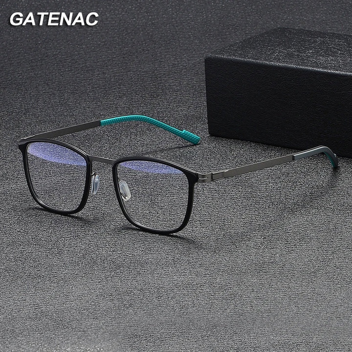 Gatenac Unisex Full Rim Square Acetate Titanium Eyeglasses Gxyj1152 Full Rim Gatenac   