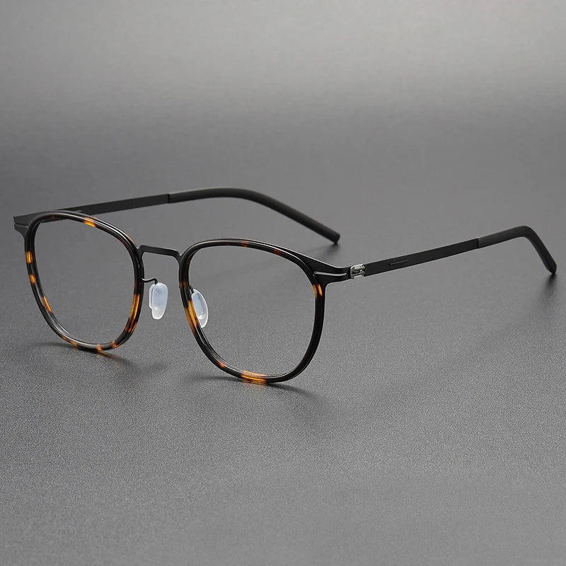 Black Mask Unisex Full Rim Square Screwless Stainless Steel Eyeglasses 1206 Full Rim Black Mask Tortoise-Black  