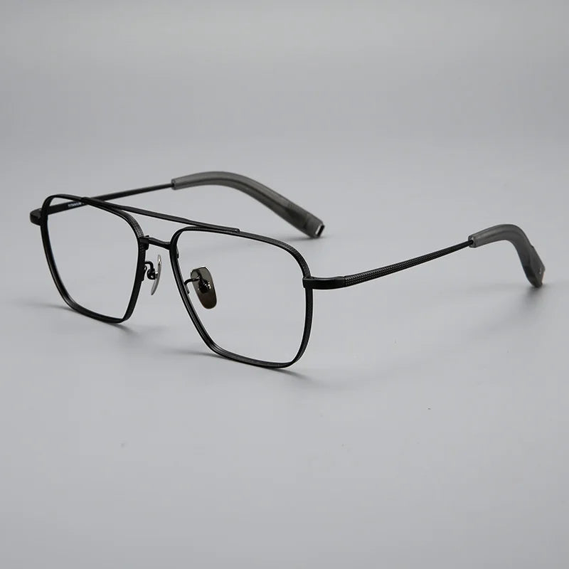Black Mask Men's Full Rim Square Double Bridge Titanium Eyeglasses 365004