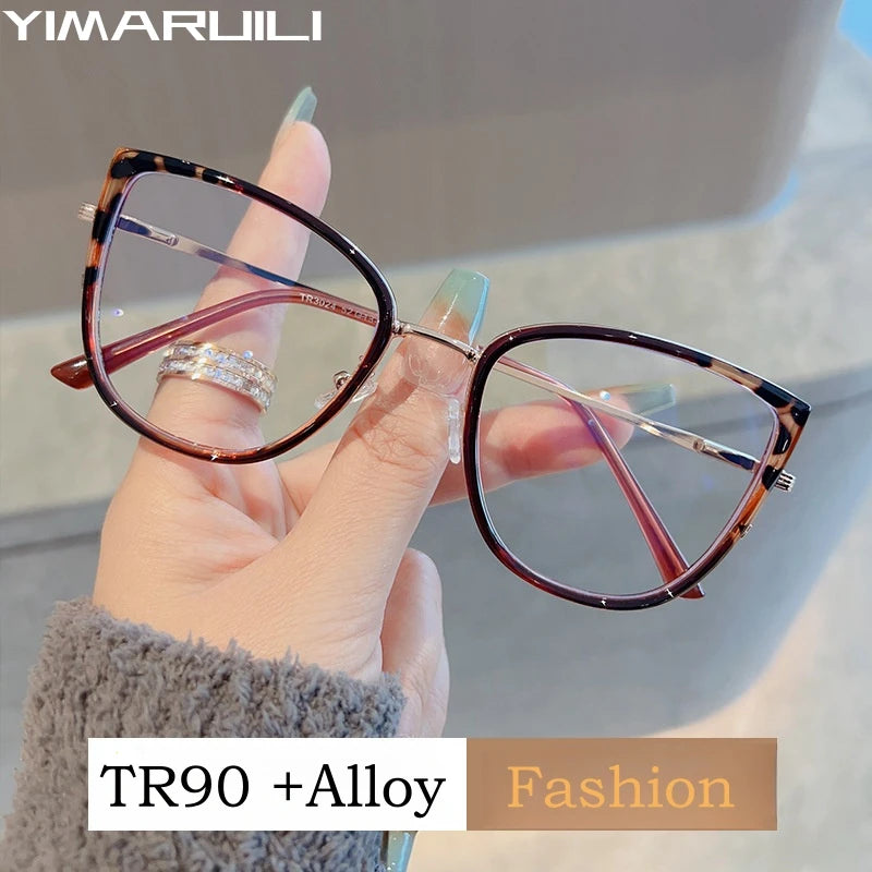 Yimaruili Women's Full Rim Square Cat Eye Tr 90 Alloy Eyeglasses Y3024 Full Rim Yimaruili Eyeglasses   