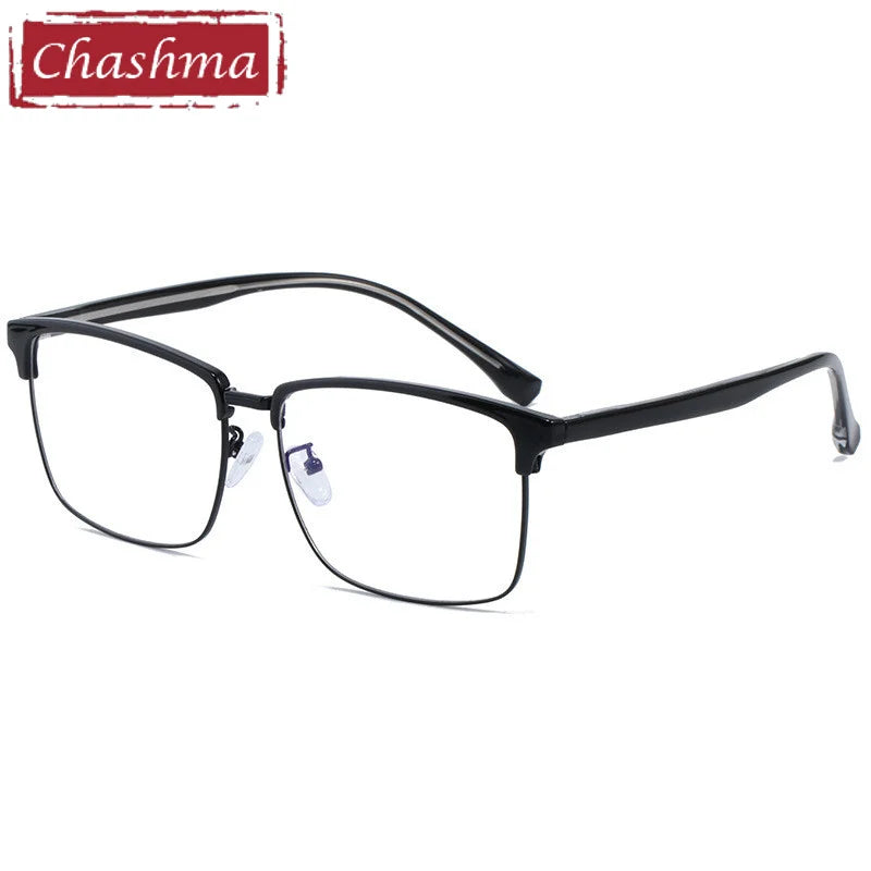 Chashma Ottica Men's Full Rim Large Square Tr 90 Alloy Eyeglasses 510810 Full Rim Chashma Ottica Black Size 58  