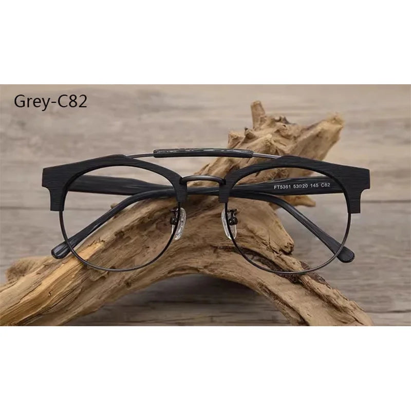 Hdcrafter Mens Semi Rim Double Bridge Round Acetate Titanium Frames 536100 — view 4 | Hdcrafter Eyeglasses at FuzWeb