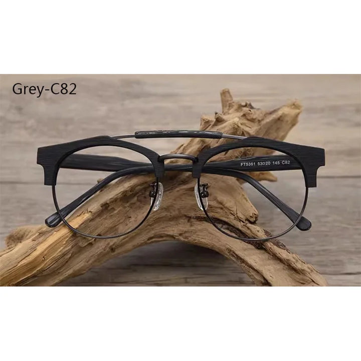 Hdcrafter Mens Semi Rim Double Bridge Round Acetate Titanium Frames 536100 — view 4 | Hdcrafter Eyeglasses at FuzWeb