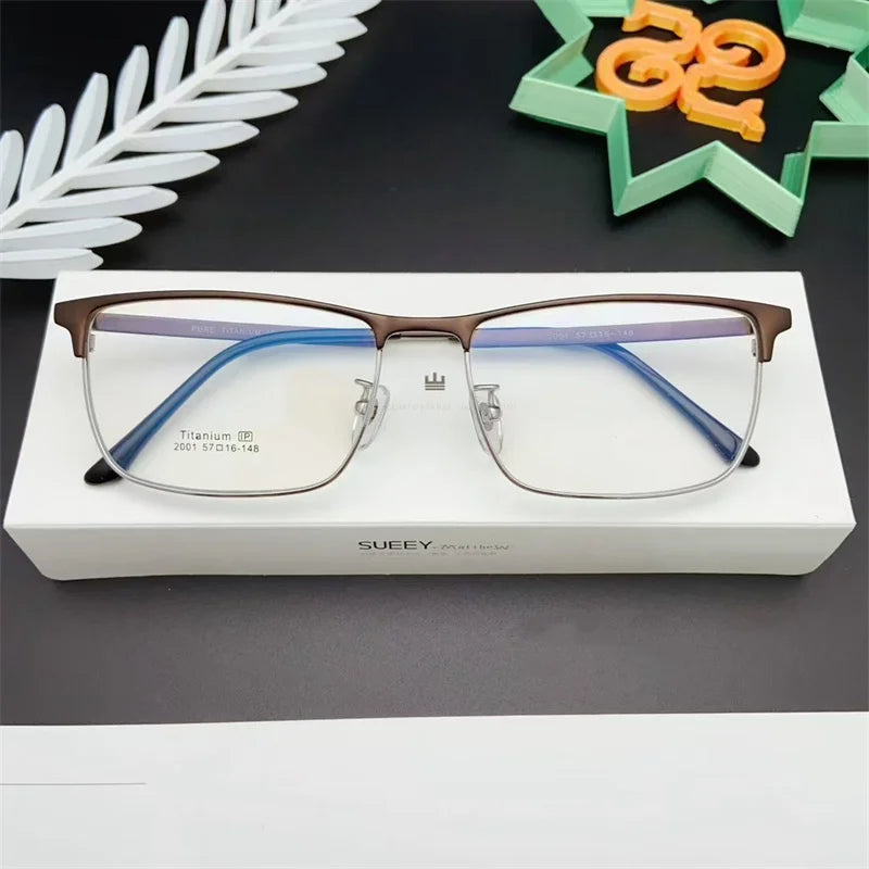 Summer Flower Men's Semi Rim Square Titanium Eyeglasses 62001