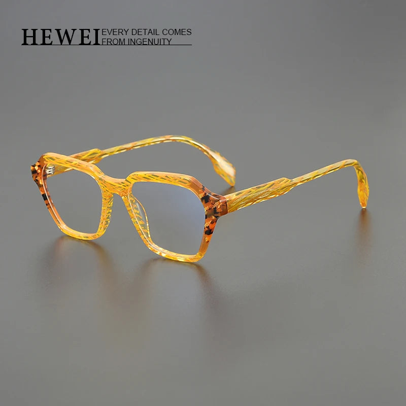 Hewei Unisex Full Rim Irregular Square Acetate Eyeglasses 20053 Full Rim Hewei   