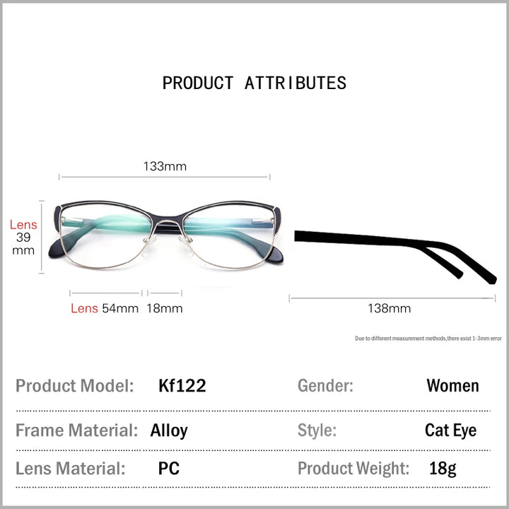 Muzz Women's Full Rim Square Cat Eye Alloy Acetate Eyeglasses 360122