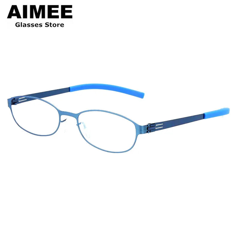 Aimee Women's Full Rim Oval Screwless Stainless Steel Eyeglasses 19003 Full Rim Aimee Blue  