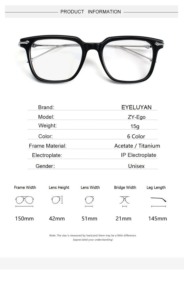 Eleccion Unisex Full Rim Big Square Acetate Tianium Eyeglasses 715011 Full Rim Brightzone