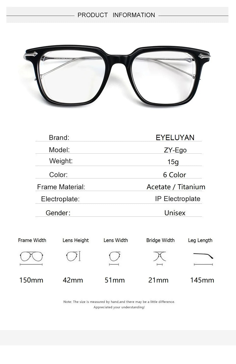 Eleccion Unisex Full Rim Big Square Acetate Tianium Eyeglasses 815021