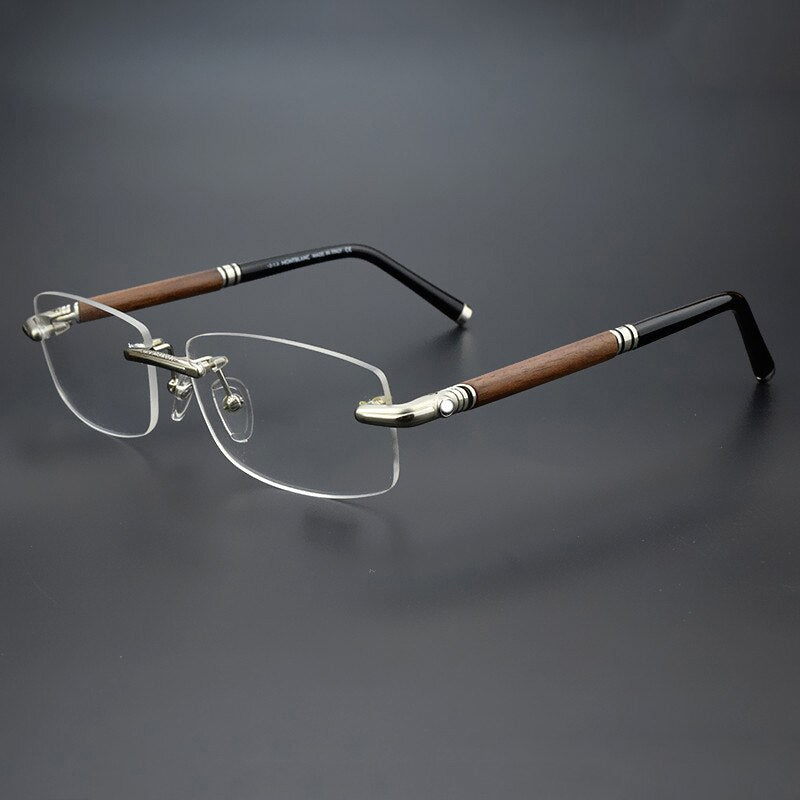 Hdcrafter Men's Rimless Square Wood Titanium Eyeglasses Mb491 Rimless Hdcrafter Eyeglasses Silver  