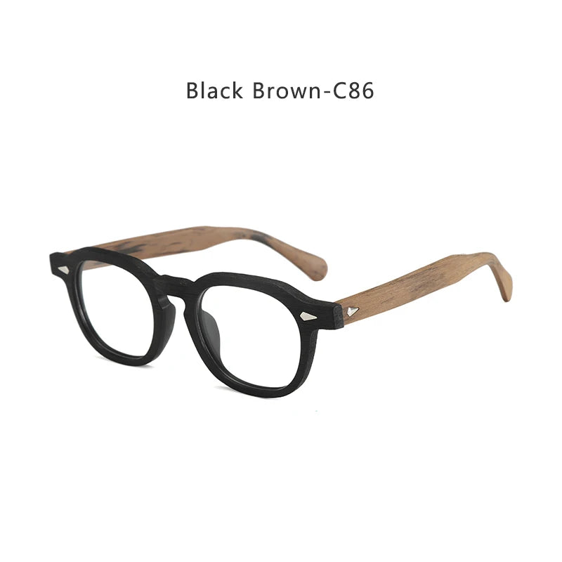 Hdcrafter Men's Large Full Rim Square Wood Eyeglasses 8183 Full Rim Hdcrafter Eyeglasses Black-Brown-C86  