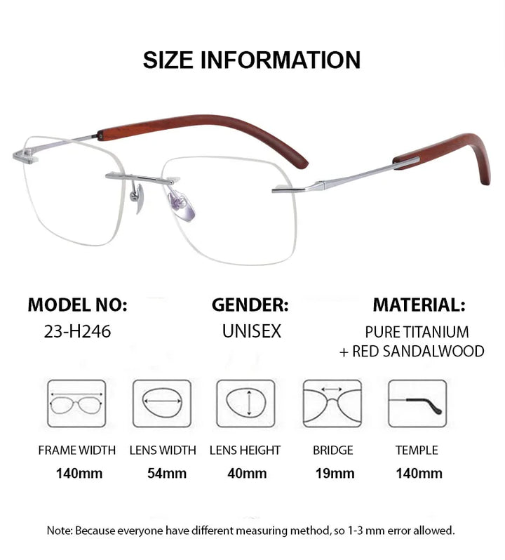 Summer Flower Unisex Rimless Square Titanium Wood Eyeglasses 84246