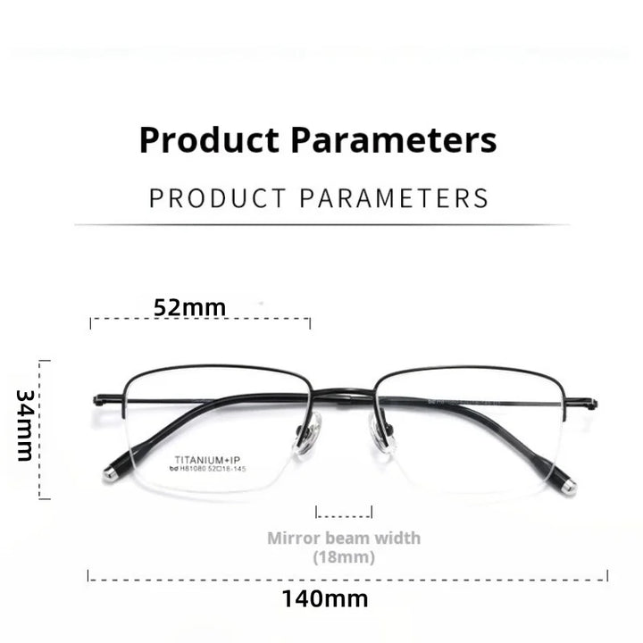 Momoja Men's Semi Rim Square Titanium Alloy Eyeglasses 81080