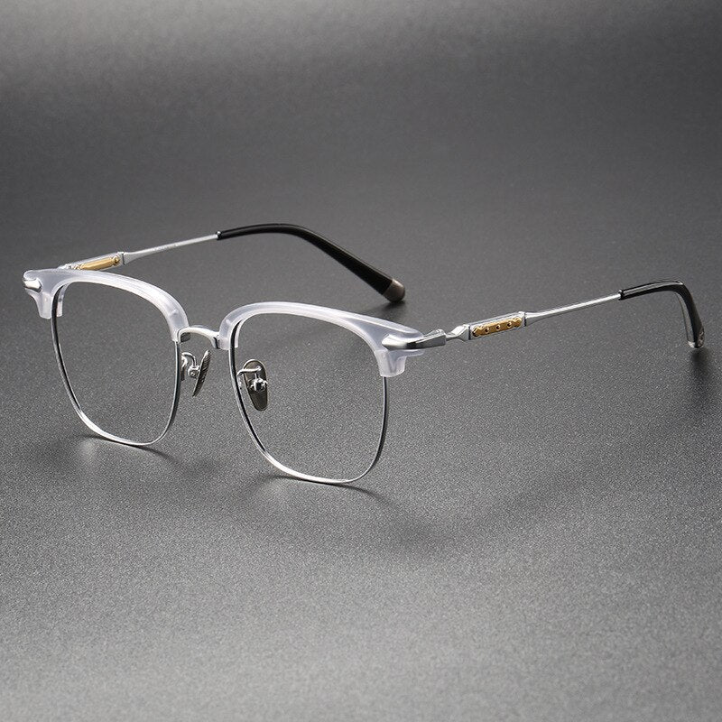 CCspace Unisex Full Rim Square Titanium Alloy Eyeglasses 56404 Full Rim CCspace GreyClear  