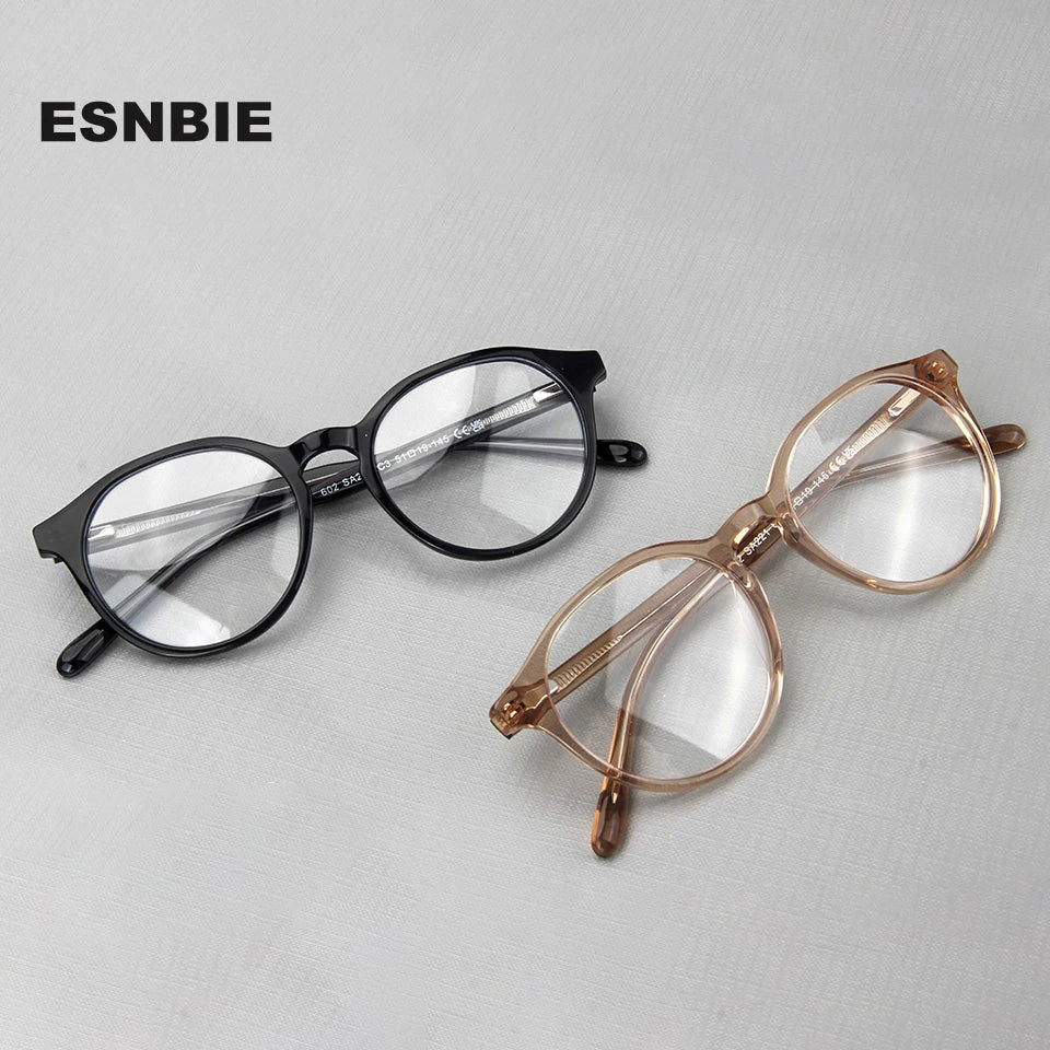 Esnbie Unisex Full Rim Round Acetate Eyeglasses 602-SA221