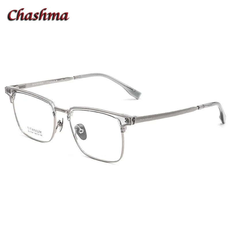 Chashma Ochki Unisex Full Rim Square Acetate Titanium Eyeglasses 7006 Full Rim Chashma Ochki Gray Silver  