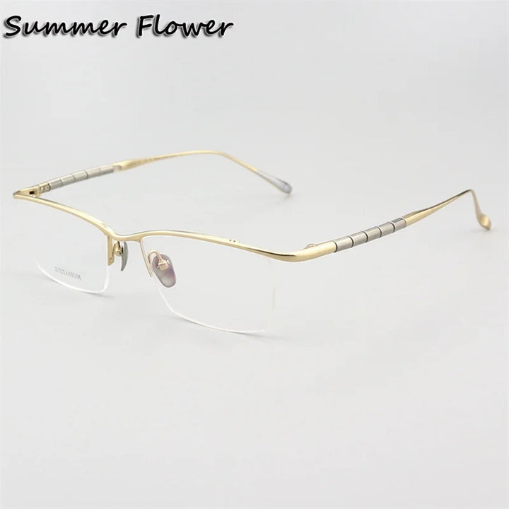 Summer Flower Unisex Semi Rim Square Brow Line Titanium Eyeglasses 627037