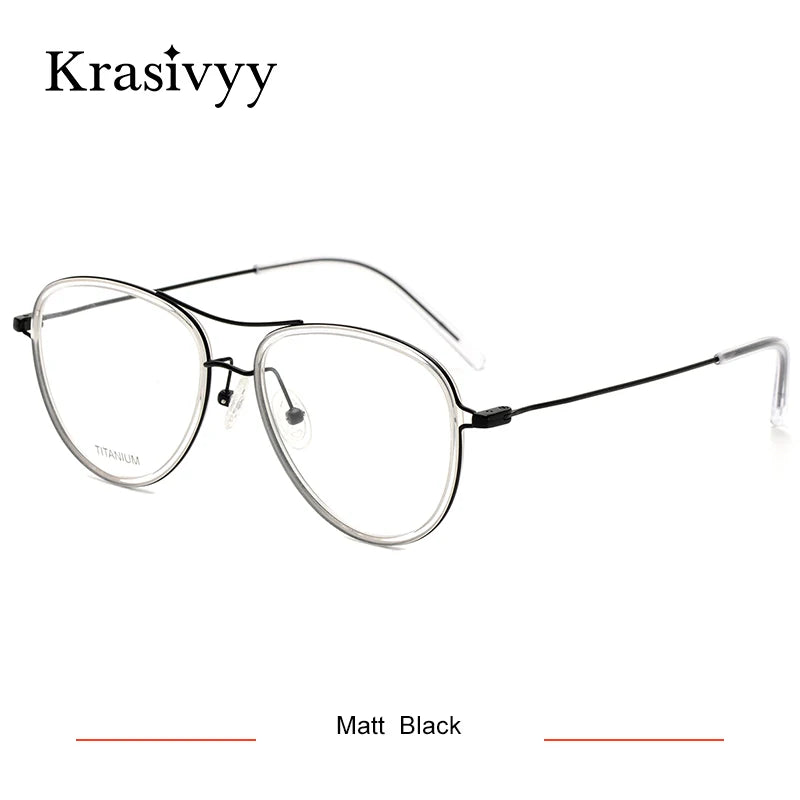 Krasivyy Women's Full Rim Oval Double Bridge Titanium Eyeglasses 41603 Full Rim Krasivyy Matt Black CN 