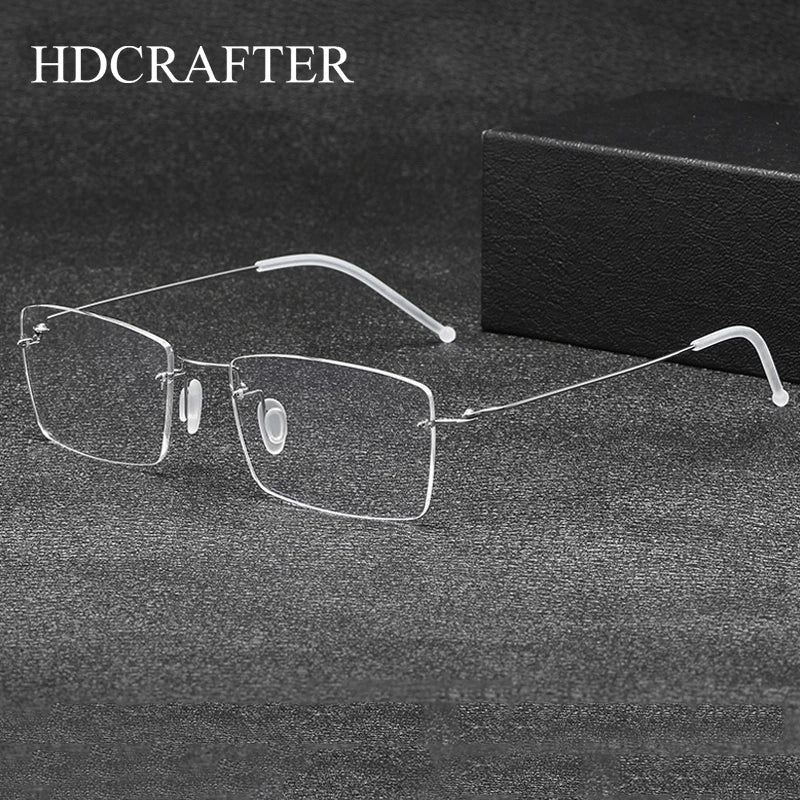 Hdcrafter Unisex Rimless Square Titanium Eyeglasses T5935 Rimless Hdcrafter Eyeglasses   