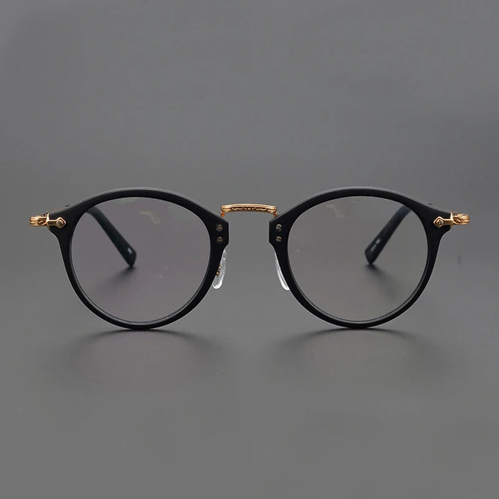 Black Mask Unisex Full Rim Round Titanium Acetate Eyeglasses G805 Full Rim Black Mask   