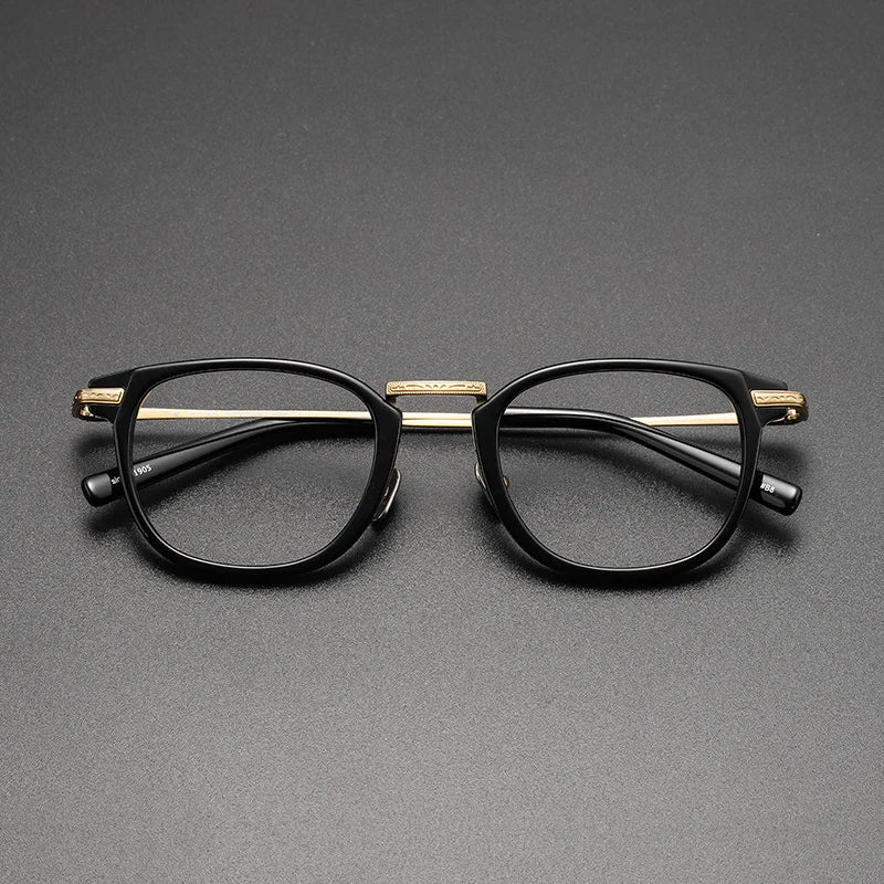 Black Mask Unisex Full Rim Titanium Acetate Square Eyeglasses G817 Full Rim Black Mask Black-Gold  